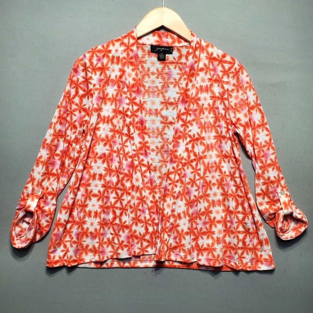 Josephine Petite Kimono Cardigan Top Womens PS Orange Tie Dye Floral Lightweight